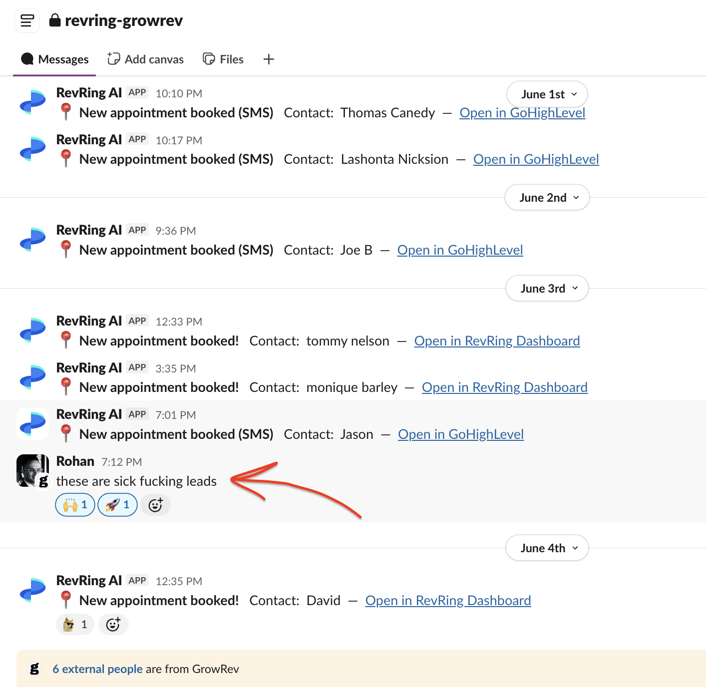 Rohan Sheth verbatim quote in Slack