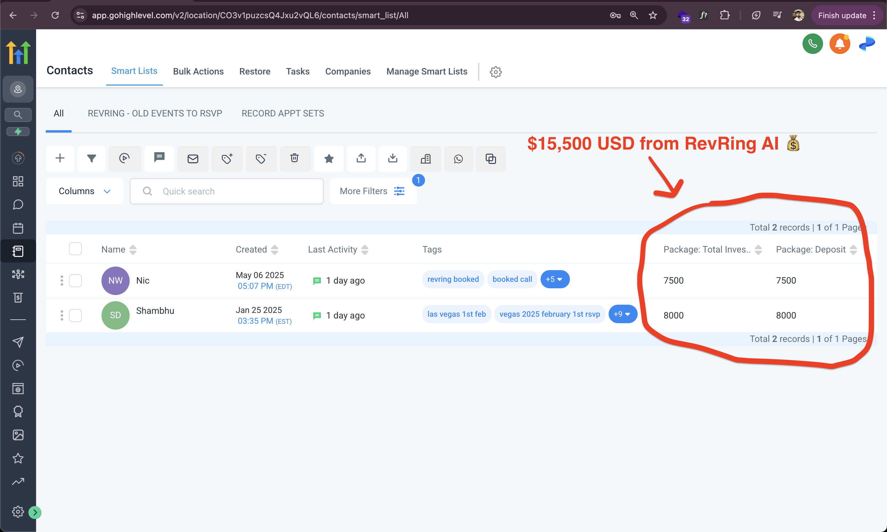 $15.5K cash collected — Wojo Media via RevRing AI campaigns